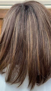 Steph @wigswithsteph wearing ALVA by NORIKO in color MARBLE-BROWN-R | Medium Brown Evenly Blended with Light Honey Brown With Dark Roots