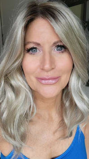 Natalie @vanish.into.thin.hair wearing WILLOW by JON RENAU in color FS17/101S18 PALM SPRINGS BLONDE | Light Ash Blonde with Pure White Natural Violet Bold Highlights, Shaded with Dark Natural Ash Blonde
