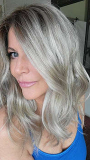 Natalie @vanish.into.thin.hair wearing WILLOW by JON RENAU in color FS17/101S18 PALM SPRINGS BLONDE | Light Ash Blonde with Pure White Natural Violet Bold Highlights, Shaded with Dark Natural Ash Blonde