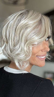 Nichole @nichole.alee wearing TREND ALERT by RAQUEL WELCH in GF19-23SS BISCUIT | Light Ash Blonde Evenly Blended with Cool Platinum Blonde with Dark Roots