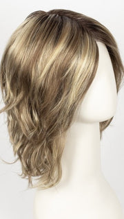 RH12/26RT4 | Light Brown with Chunky Golden Blonde Highlights and Dark Brown Roots