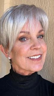 Sparky @an_affair_with_hair wearing JUMP by ELLEN WILLE in color SNOW MIX 60.56.58 | Pearl White, Lightest Blonde, and Black/Dark Brown with Grey Blend