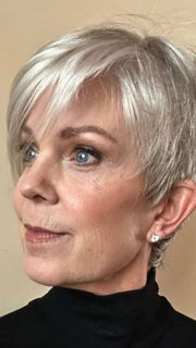 Sparky @an_affair_with_hair wearing JUMP by ELLEN WILLE in color SNOW MIX 60.56.58 | Pearl White, Lightest Blonde, and Black/Dark Brown with Grey Blend