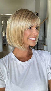 Katy @thewigeducator wearing SCORPIO by RENE OF PARIS in color CRÈME-BRULEE | Medium Golden Blonde with Light Blonde highlights and Dark Blonde roots