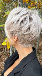 Jenna @jenna_fail wearing LINK by ELLEN WILLE in color PASTEL ROSE ROOTED | Pink and Pearl Blonde Blend with Light Brown Roots