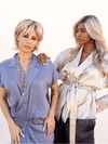 Model on the left is wearing SKY & Model on the right is wearing ANGELICA PM in EXCLUSIVE COLOR ARABIAN SAND | Neutral Chocolate Brown Roots fade into a Neutral Blonde Base, blended with Sandy, Chestnut, Golden, and Honey Blondes, with Soft Creamy Blonde Highlights and Face-Framing Lowlights
