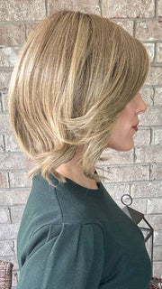 Kristyna @kristynamoore wearing LOVE ALWAYS, RAQUEL by RAQUEL WELCH  in color RL10/22SS SHADED ICED CAPPUCCINO | Light Brown Shaded with Medium Blonde