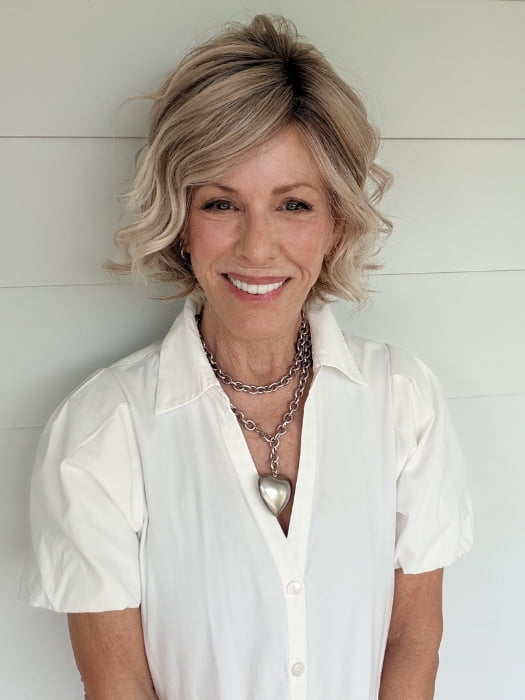 Shannon @shannonwigsout wearing HOUSTON by BELLETRESS in MILKSHAKE BLONDE R | A mixture of Light Sandy Brown, Highlighted with Light Ash Blonde with a Hint of Light Platinum Blonde with a Medium Root Color