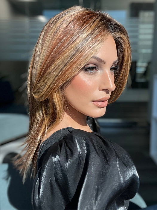 ROXIE wearing PICTURE PERFECT by TRESSALLURE in 33/32/R4 | Dark Auburn Blended with Dark Brown and Dark Roots