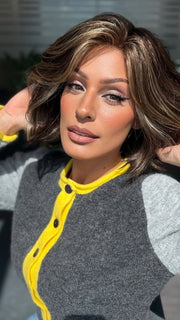 Roxie wearing ESPRIT by Ellen Wille in COFFEE BROWN LIGHTED 8.6.16 | Medium Brown and Dark Brown with Medium Blonde Blend with Highlights Throughout and Concentrated in the Front