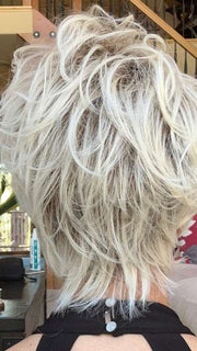 Sparky @an_affair_with_hair wearing COVER by ELLEN WILLE in color PLATIN BLONDE ROOTED 1001.101 | Winter White with Pearl Platinum Blend and Shaded Roots