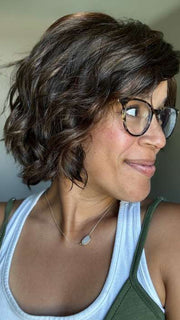 Brea @getwiggywithbrea wearing DANCE by ELLEN WILLE in color CHOCOLATE ROOTED 6.30 | Medium to Dark Brown base with Light Reddish Brown highlights and Dark Roots