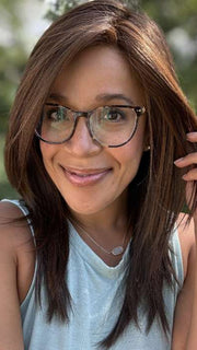 Brea @getwiggywithbrea wearing WELL PLAYED by RAQUEL WELCH in color RL6/30 COPPER MAHOGANY | Medium Brown Evenly Blended with Medium Auburn | outdoor lighting
