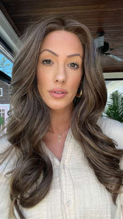 Jenna @jenna_fail wearing MODEL MODE by RAQUEL WELCH WIGS in color RL10/12 SUNLIT CHESTNUT | Light Chestnut Brown Evenly Blended with Light Brown

