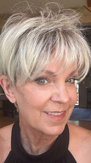 Susan @an_affair_with_hair wearing ELAN by ELLEN WILLE in color LIGHT-CHAMPAGNE-ROOTED 101.15.12 | Lightest Pale Blonde, Lightest Ash Blonde, and Light Golden Blonde with Dark Shaded Roots 