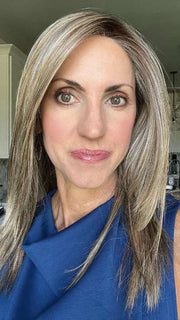 Lisa @beautifulyouwigreviews wearing WELL PLAYED by RAQUEL WELCH in color RL12/22SS SHADED CAPPUCCINO | Light Golden Brown Evenly Blended with Cool Platinum Blonde Highlights with Dark Roots
