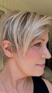 Mel B. @mels.be.ageless wearing SAN FRANCISCO by BELLETRESS in color MILKSHAKE BLONDE R | A mixture of Light Sandy Brown, Highlighted with Light Ash Blonde with a Hint of Light Platinum Blonde with a Medium Root Color
