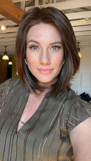 Jenny B. @thewiggygirl wearing CRUISE CONTROL by RAQUEL WELCH WIGS in color RL8/29 HAZELNUT | Medium Brown With Ginger Red Highlights
