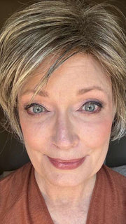 Mel B. @mels.be.ageless wearing COCO by RENE OF PARIS in color FROSTI-BLONDE | Platinum Blonde and Light Ash Brown evenly blended
