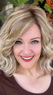 Marcie Mertz @wig.obsessed wearing MILA by JON RENAU in color 12FS12 MALIBU BLONDE | Light Gold Brown, Light Natural Gold Blonde, Pale Natural Gold-Blonde Blend, Shaded with Light Gold Brown
