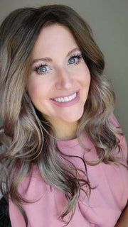 Natalie @vanish.into.thin.hair wearing AVALON by RENE OF PARIS in color MILK-TEA-LR | Creamy Beige with Longer Dark Root