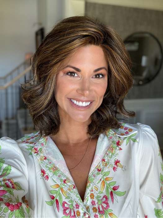 Katy C. @thewigeducator wearing EDITOR'S PICK ELITE by RAQUEL WELCH WIGS in color RL8/29SS SHADED HAZELNUT | Warm Medium Brown Evenly Blended with Ginger Blonde with Dark Roots