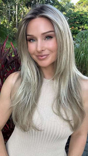 Heather @cjswigs wearing ZARA LITE by JON RENAU in color 22F16S8 VENICE BLONDE | Light Ash Blonde and Light Natural Blonde Blend Shaded with Medium Brown