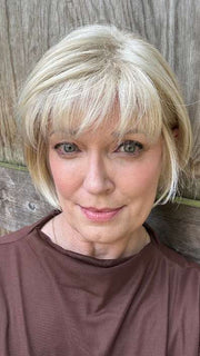 Mel B. @mels.be.ageless wearing CORY by NORIKO in color CREAMY BLONDE | Platinum and Light Gold Blonde evenly blended