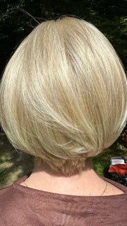 Mel B. @mels.be.ageless wearing CORY by NORIKO in color CREAMY BLONDE | Platinum and Light Gold Blonde evenly blended