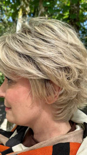 Mel B. @mels.be.ageless wearing MICKI by ENVY BY ALAN EATON in color PLATINUM-SHADOW | Light Blonde with Dark Roots