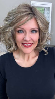 Marcie @wig.obsessed wearing EDITOR'S PICK ELITE by RAQUEL WELCH WIGS in color RL12/22SS SHADED CAPPUCCINO | Light Golden Brown Evenly Blended with Cool Platinum Blonde Highlights with Dark Roots