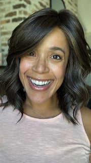 Brea @getwiggywithbrea wearing SIMMER ELITE by RAQUEL WELCH WIGS in color RL4/10SS ICED JAVA | Off Black Shaded with Dark Brown