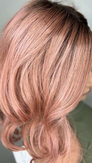 Kristyna @kristynamoore wearing PANACHE WAVEZ by RENE OF PARIS in color DUSTY-ROSE | Medium Coral Red Base with Dark Brown Roots