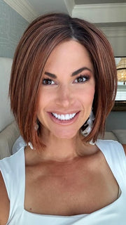 Katy C. @thewigeducator wearing LIA II by ELLEN WILLE in color CINNAMON BROWN ROOTED 33.30.130 | Dark Auburn, Light Auburn and Deep Copper Brown with Dark Shaded Roots
