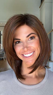 Katy C. @thewigeducator wearing FINDLEY by AMORE in color CHERRY-BROWN-R | Medium Rich Brown and Soft Reddish Brown Base with Medium Red Highlights