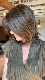 Jenny B. @thewiggygirl wearing CRUISE CONTROL by RAQUEL WELCH WIGS in color RL8/29 HAZELNUT | Medium Brown With Ginger Red Highlights