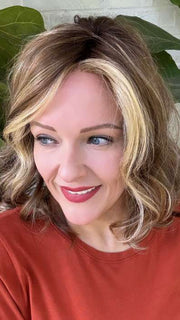 Marcie Mertz @wig.obsessed wearing TOUCH by ELLEN WILLE in color TOBACCO-ROOTED 12.26.27 | Medium Brown base with Light Golden Blonde highlights and Light Auburn lowlights
