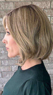 Kristyna @kristynamoore wearing LOVE ALWAYS, RAQUEL by RAQUEL WELCH  in color RL10/22SS SHADED ICED CAPPUCCINO | Light Brown Shaded with Medium Blonde