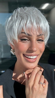 ROXIE wearing WINNER PETITE by RAQUEL WELCH in R60 WHITE MIST | Pure White