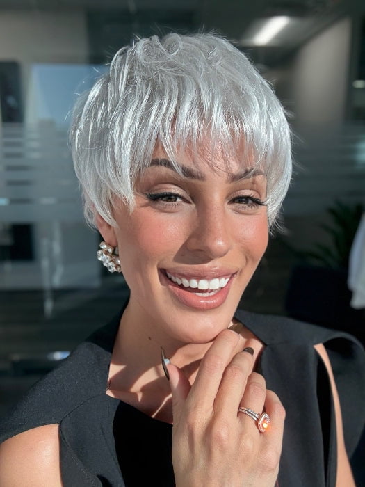 ROXIE wearing WINNER PETITE by RAQUEL WELCH in R60 WHITE MIST | Pure White