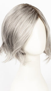 SILVER-STONE-R | Silver Medium Brown Blend That Transitions To More Silver Then Medium Brown Then To Silver Bangs with Black Roots