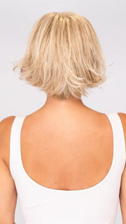 Model is wearing LIKE by ELLEN WILLE in color CHAMPAGNE MIX | Light Neutral Blonde and Light/Lightest Golden Blonde Blend