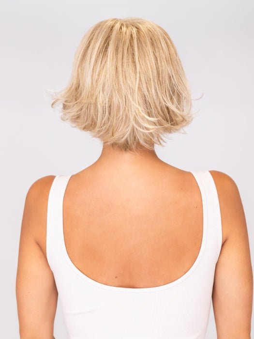 Model is wearing LIKE by ELLEN WILLE in color CHAMPAGNE MIX | Light Neutral Blonde and Light/Lightest Golden Blonde Blend