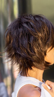 Roxie wearing SKY by NORIKO in GINGER BROWN | Medium Auburn Evenly Blended with Medium Brown