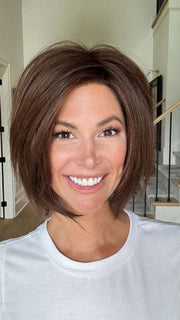 Katy C. @thewigeducator wearing MUSE by ELLEN WILLE in color DARK CHOCOLATE MIX 4.33.6 | Darkest Brown, Dark Auburn and Dark Brown Blend
