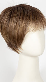 MOCCA ROOTED 9.830.20 | Medium Warm Brown, Medium Brown, Light Auburn, and Light Strawberry Blonde blend with Dark Shaded Roots  Edit alt text