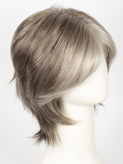 SANDY-SILVER | Silver Medium Brown blend that transitions to more Silver then Medium Brown then to Silver Bangs