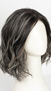 TRUFFLE RIBBON R | Off-Black base with Warm Medium Brown and Silver highlights. The Dark Brown Root creates a naturally dimensional appearance