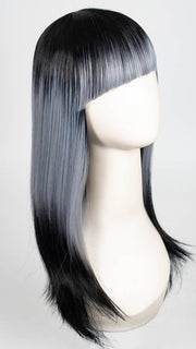 Model is wearing MIDNIGHT MOONLIGHT | Deep roots fade into a luminous silver-grey with inky dip-dyed ends.