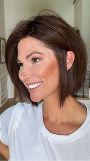 Katy C. @thewigeducator wearing MUSE by ELLEN WILLE in color DARK CHOCOLATE MIX 4.33.6 | Darkest Brown, Dark Auburn and Dark Brown Blend